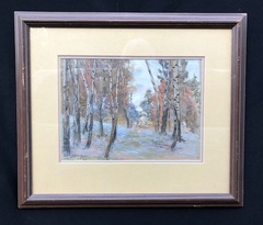 Helen Hyde original landscape painting, gouache on paper. Signed and dated 1915 
